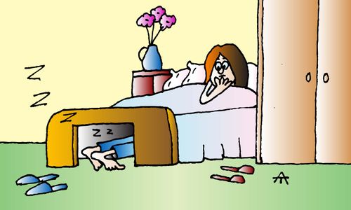 Man sleeping under the bed.