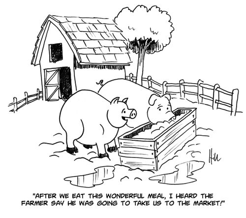 "After we eat this wonderful meal, I heard the farmer say he was going to take us to the market!"