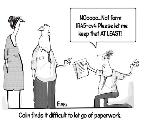 Colin finds it difficult to let go of paperwork.
