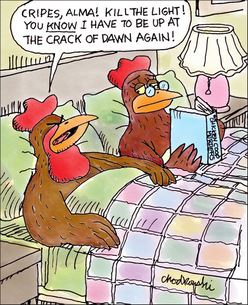 "Cripes, Alma! Kill the light! You know I have to be up at the crack of dawn again!"