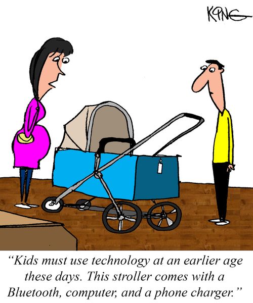 "Kids must use technology at an earlier age these days. This stroller comes with a Bluetooth, computer, and a phone charger."