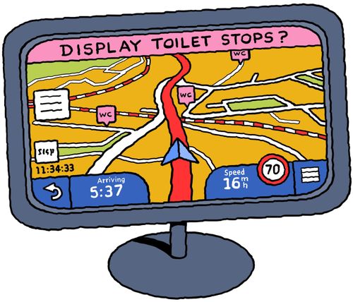 A Sat Nav that displays toilet stops