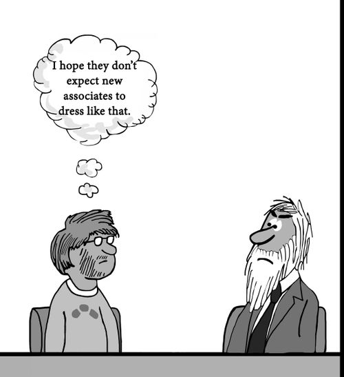 "I hope they don't expect new associates to dress like that."