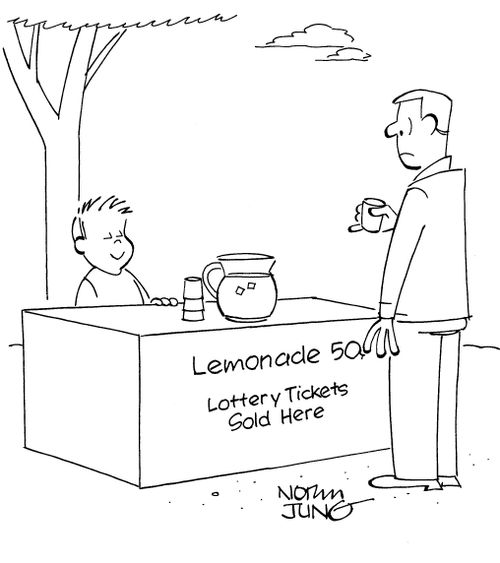 Lemonade 50 cents: Lottery Tickets Sold Here.