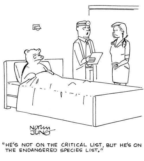 "He's not on the critical list, but he's on the Endangered Species list."
