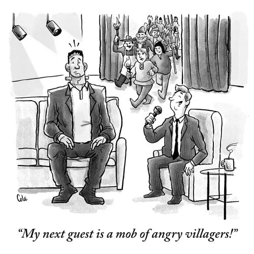 "My next guest is a mob of angry villagers!"
