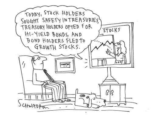 "Today, stock holders sought safety in treasuries, treasury holders opted for hi-yield bonds, and bond holders fled to growth stocks."