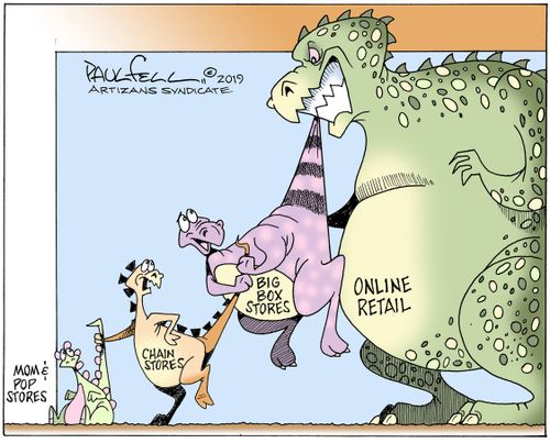 Food Chain: Online Retail, Big Box Stores, Chain Stores, Mom & Pop Stores.
