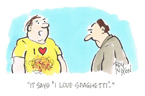 "It says 'I like spaghetti'."