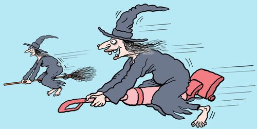 Witch riding a vacuum cleaner 