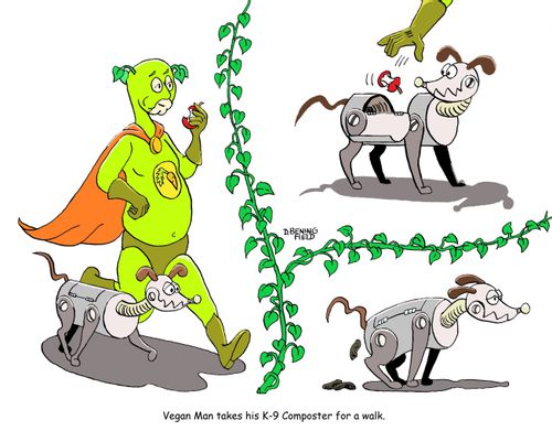 Vegan Man takes his K-9 Composter for a walk.
