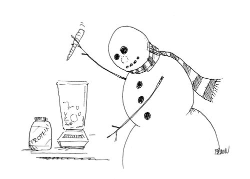 Snowman making a smoothie using his carrot nose