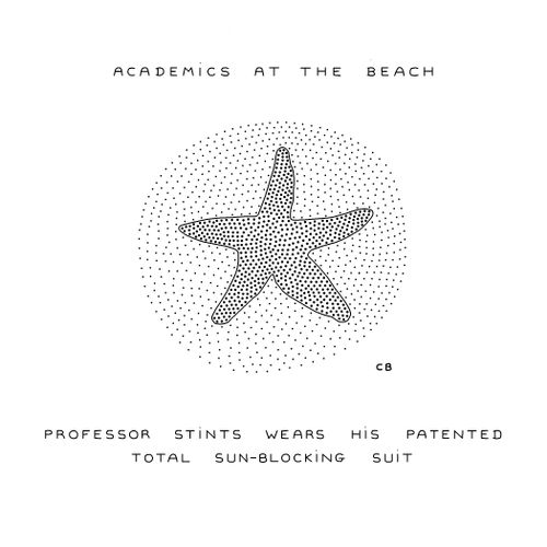 Academics at the Beach: Professor Stints wears his patented total sun-blocking suit.