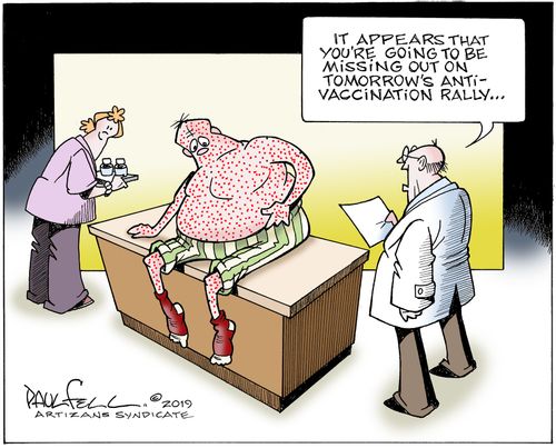"It appears that you're going to be missing out on tomorrow's anti-vaccination rally..."