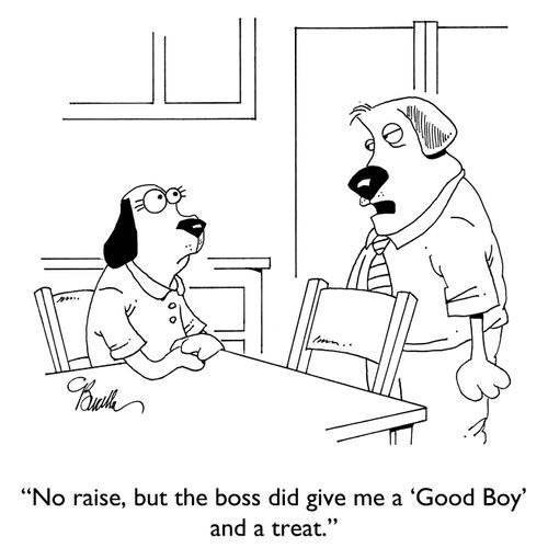"No raise, but the boss did give me a 'God Boy' and a treat."