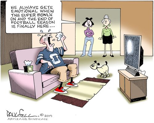 "He always get emotional when th super bow;'s on and the end of football season is finally here..."