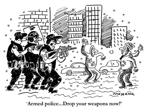 "Armed police...Drop your weapons now!"