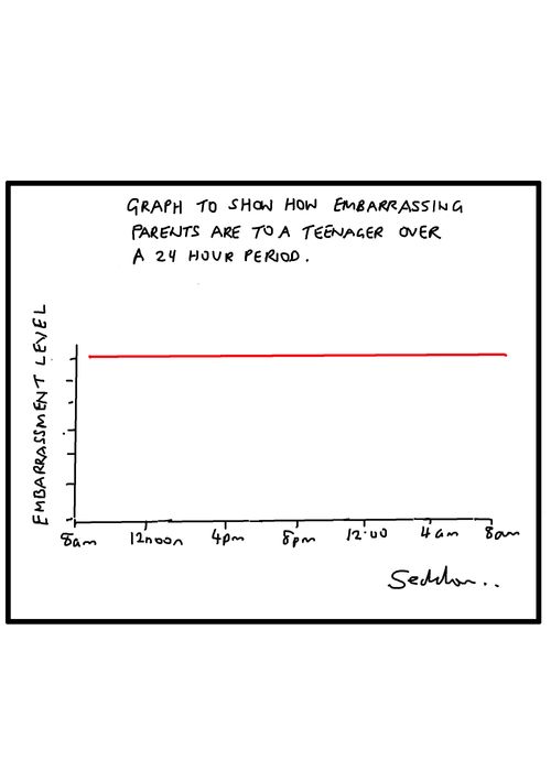 Graph to show how embarrassing parents are to a teenager over a 24 hour period.