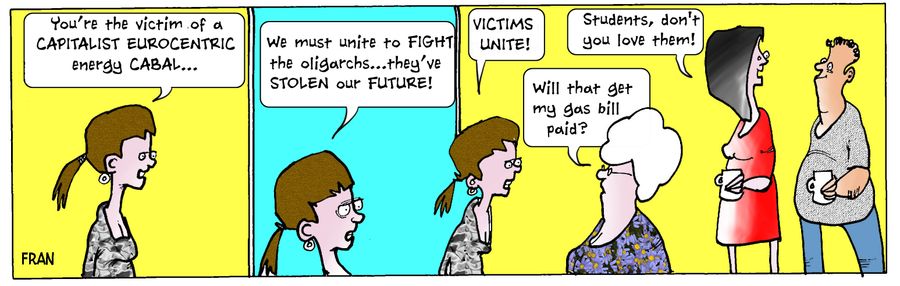 "We must unite to FIGHT the oligarchs. . . they've STOLEN our FUTURE!"