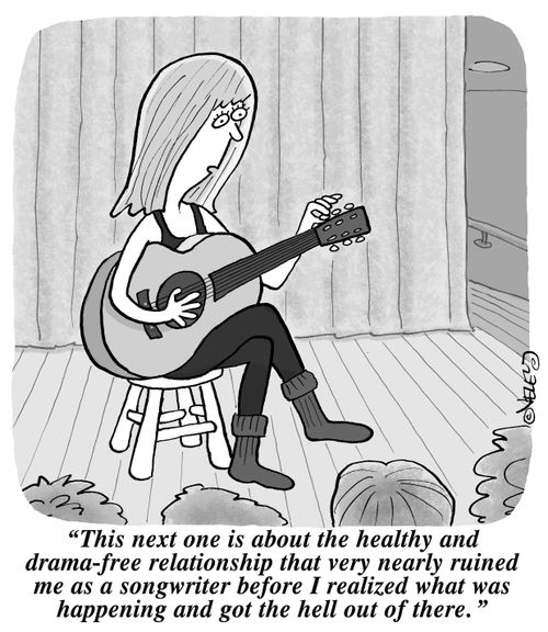 "This next one is about the healthy and drama-free relationship that very nearly ruined me as a songwriter before I realized what was happening and got the hell out of there."