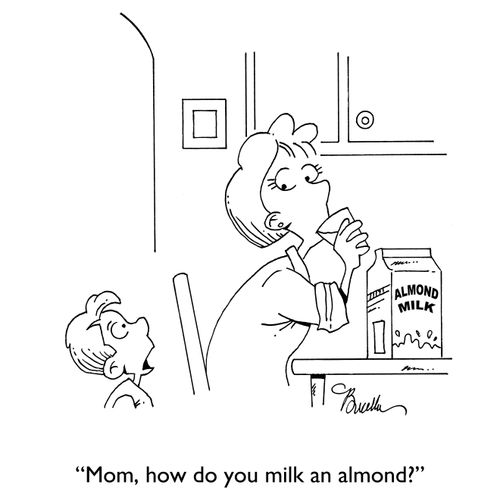 "Mom, how do you milk an almond?"