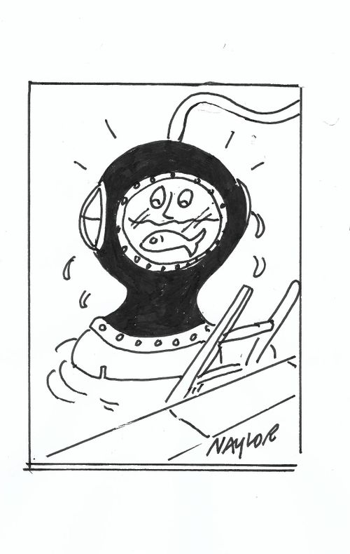 Diver with leaky helmet.