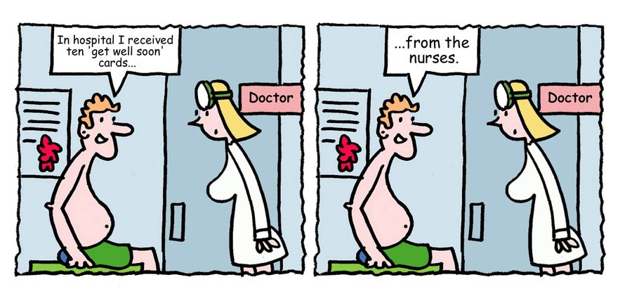 "In hospital I received ten 'get well soon' cards...from the nurses."