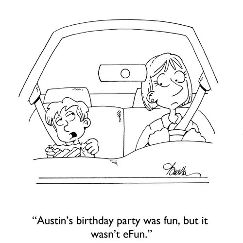 "Austin's birthday party was fun, but it wasn't eFun."