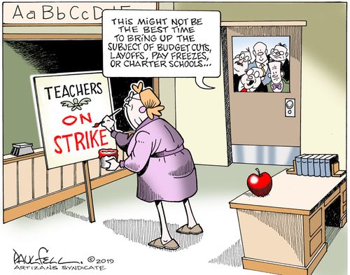 "This might not be the best time to bring up the subject of budget cuts, layoffs, pay freezes, or charter schools. . ."