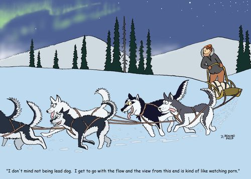 "I don't mind not being lead dog.  I get to go with the flow and the view from this end is kind of like watching porn."