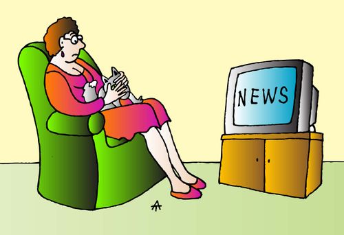 Woman shields her cat's eyes from the News