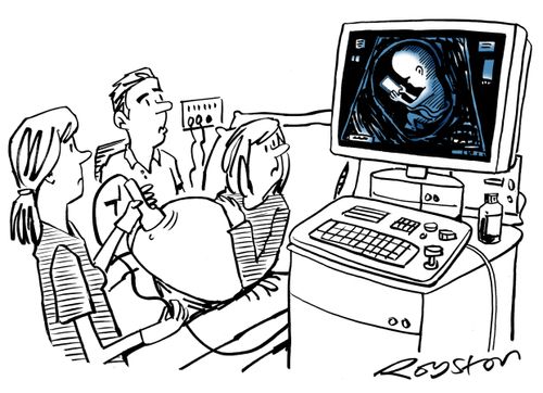 Baby on ultrasound scan gazes at mobile phone