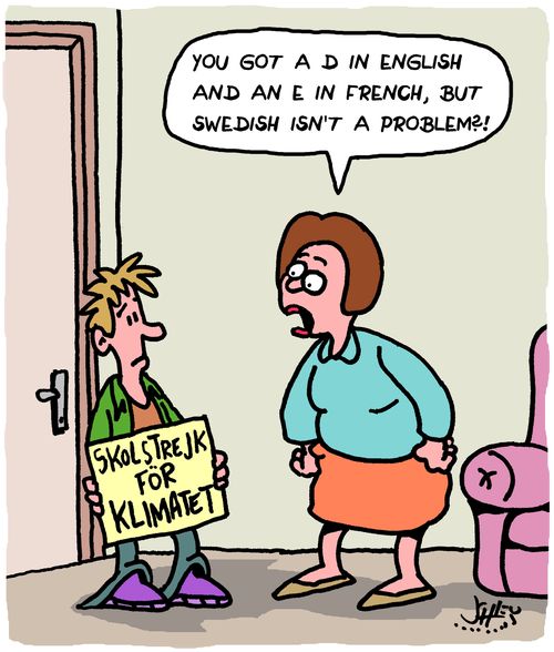 "You got a D in English and an E in French, but Swedish isn't a problem?!"