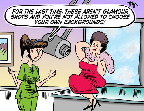 'For the last time, these aren't glamour shots and you're not allowed to choose your own backgrounds!'