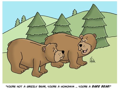 "You're not a grizzly bear, you're a homonym. . . you're a bare bear!"