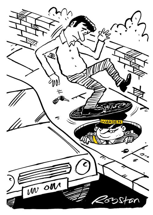 Traffic warden emerges from manhole