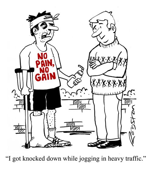"I got knocked down while jogging in heavy traffic."