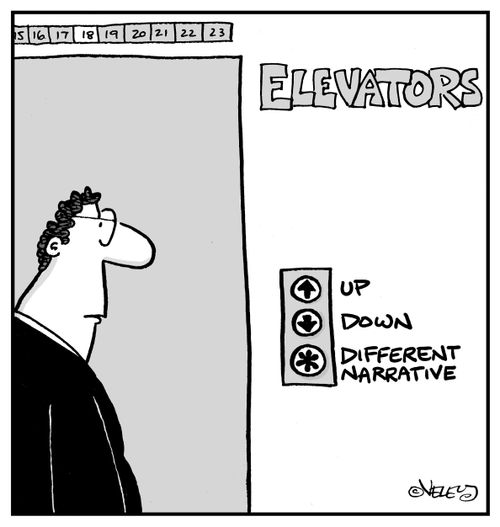 Elevator choices: Up, Down, Different Narrative.