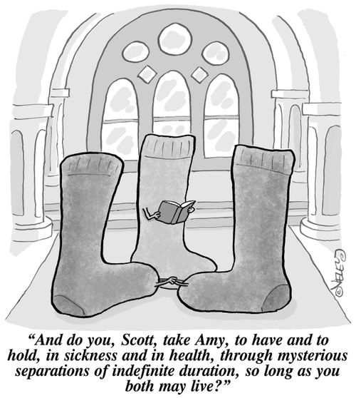 "And do you, Scott, take Amy, to have and to hold, in sickness and in health, through mysterious separations of indefinite duration, as long as you both may live?"