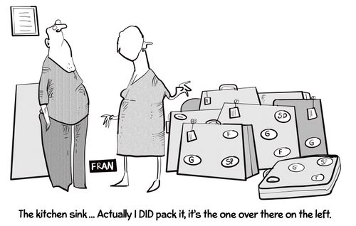 "The kitchen sink. . . actually I DID pack it, it's the one over there on the left."