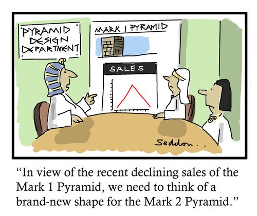 "In view of the recent declining sales of the Mark 1 Pyramid, we need to think of a brand-new shape for the Mark 2 Pyramid."