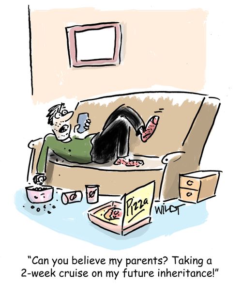 "Can you believe my parents? Taking a 2-week cruise on my future inheritance!"