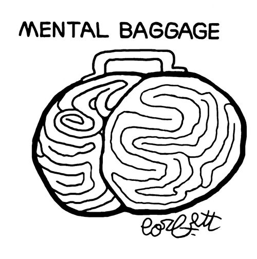 Mental baggage, a brain with a handle for easy carrying.