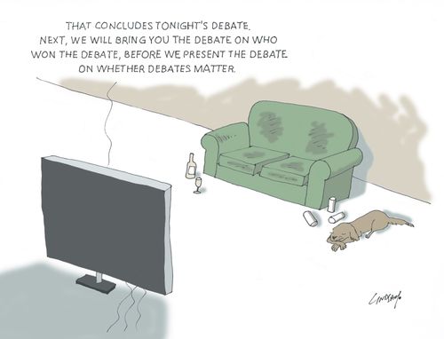 "That concludes tonight's debate. Next, we will bring you the debate on who won the debate, before we present the debate on whether debates matter."