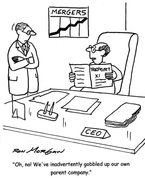 "Oh, no! We've inadvertently gobbled up our own parent company."