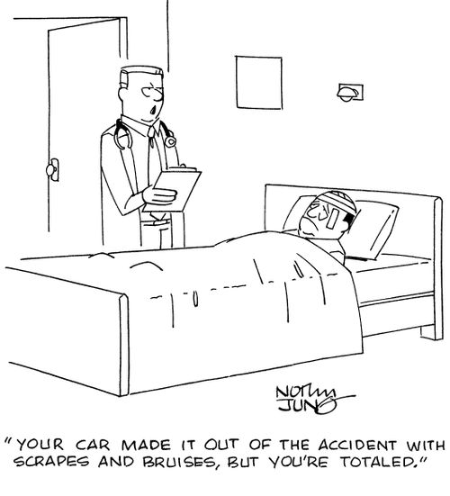 "Your car made it out of the accident with scrapes and bruises, but you're totaled."