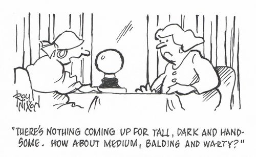 "There's nothing coming up for tall, dark and handsome. How about medium, balding and warty?"