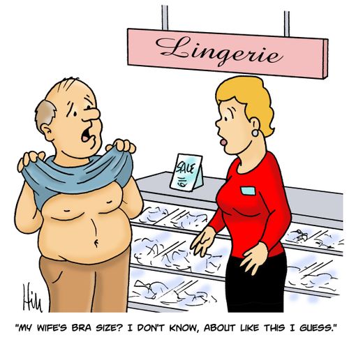"My wife's bra size? I don't know, about like this I guess."
