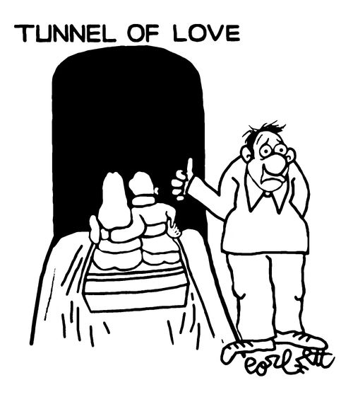 Man hitchhiking at tunnel of love.