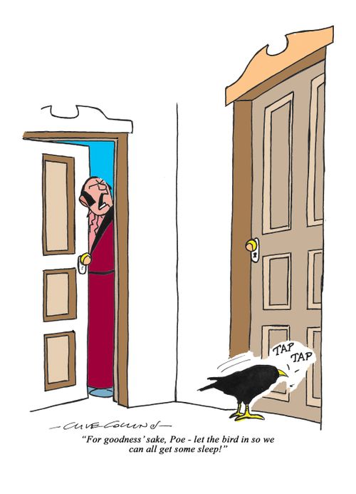 "For goddness' sake, Poe - let the bird in so we can all get some sleep!"